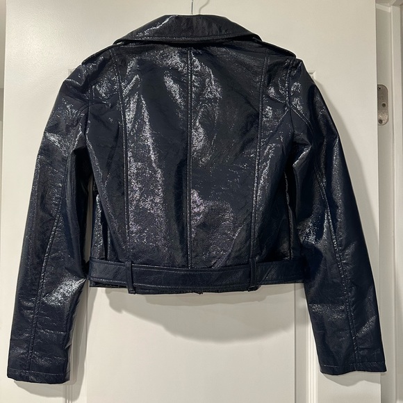 Navy Metallic Faux Leather Jacket - Picture 2 of 3